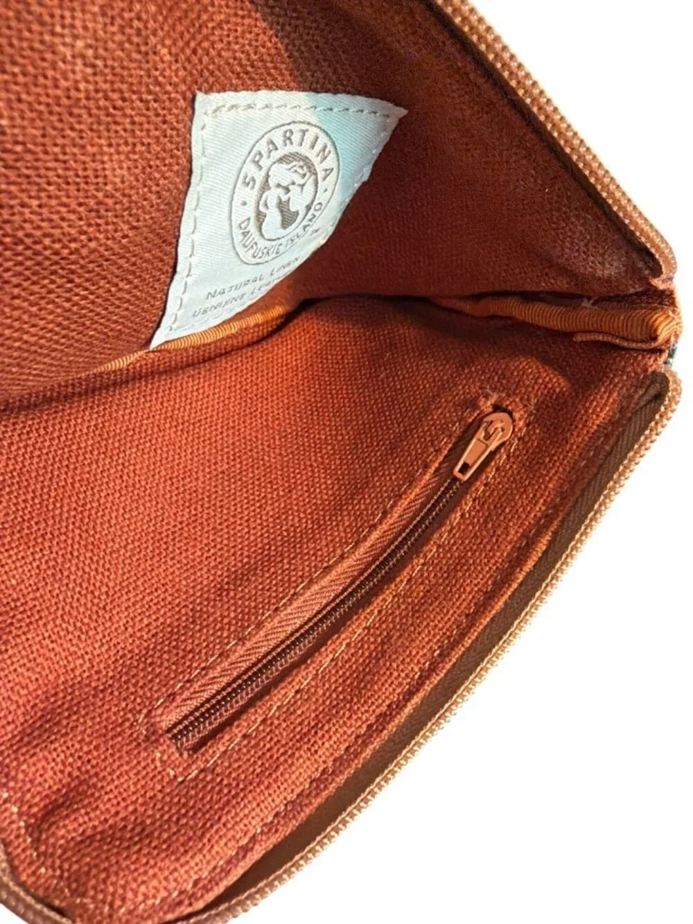 Spartina 449 Linen Leather Zipper Around Pouch Coin Purse Mermaid 6